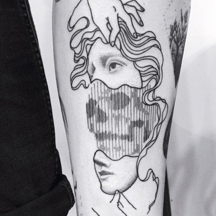 创意的一组假面线条纹身图案9张