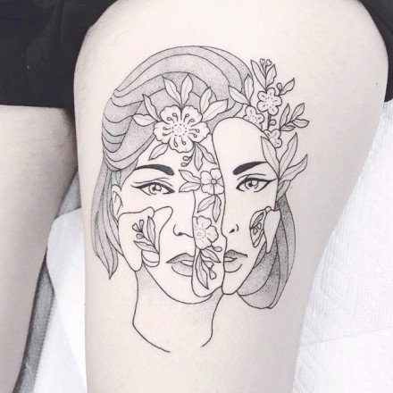 创意的一组假面线条纹身图案9张