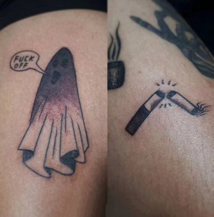 一组黑灰万圣节主题的小纹身图案