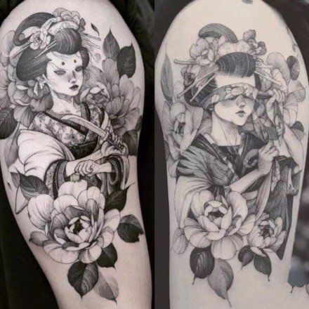 18张漂亮的日本艺妓纹身图案作品