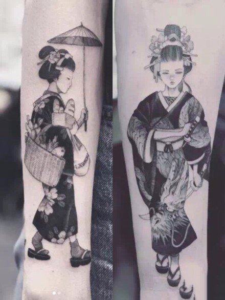 18张漂亮的日本艺妓纹身图案作品