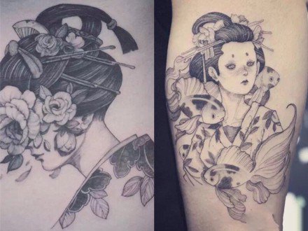 18张漂亮的日本艺妓纹身图案作品