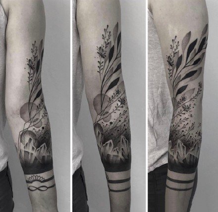 很富有设计感的手臂黑白色创意纹身图案