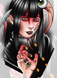 彩色school风格的暗黑女郎系纹身手稿