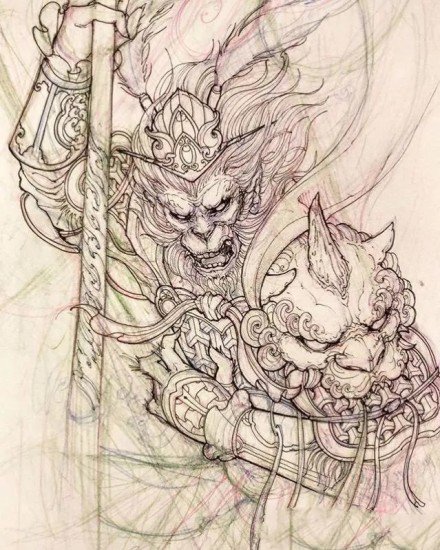 一组斗战胜佛孙悟空的纹身作品和线稿赏析