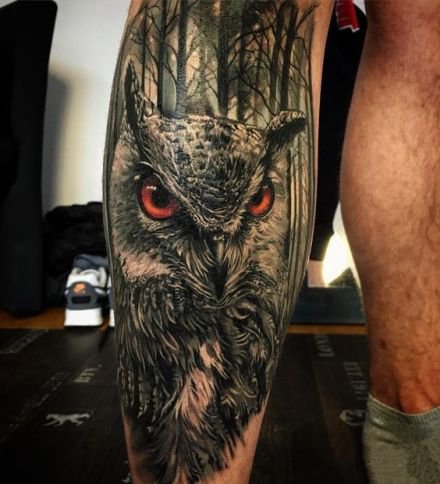 9张黑暗系3d写实猫头鹰纹身图案作品