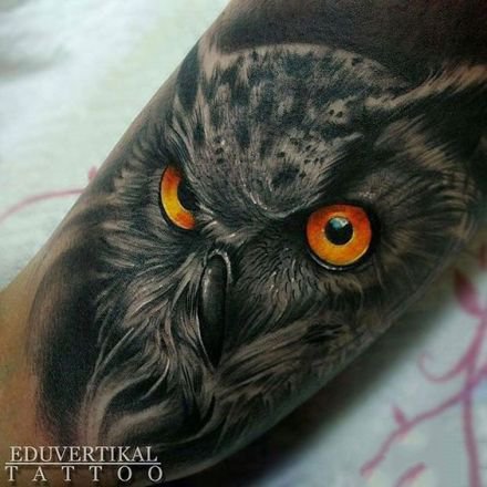 9张黑暗系3d写实猫头鹰纹身图案作品