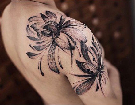 漂亮的一组曼珠沙华彼岸花纹身图案