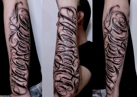 一组奇卡诺花体字的纹身图案欣赏