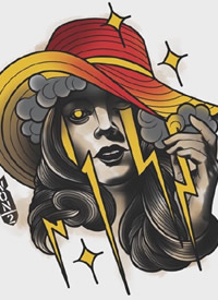 红黄色调的一组newschool纹身手稿图片