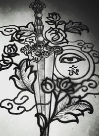 一组藏传佛教的符号纹身手稿图案