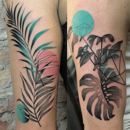 线条与彩色搭配的一组小清新纹身图案