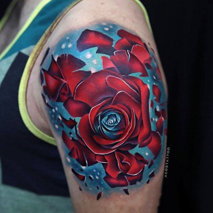 艳丽的一组3d玫瑰花朵创意纹身图案