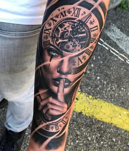 18张欧美大黑灰手臂写实纹身作品图案