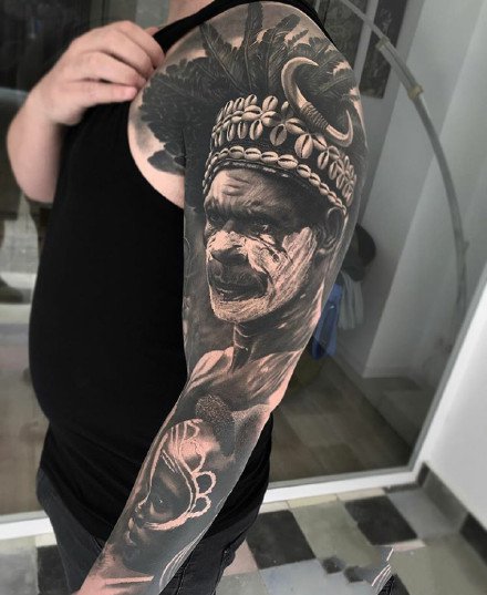 18张欧美大黑灰手臂写实纹身作品图案