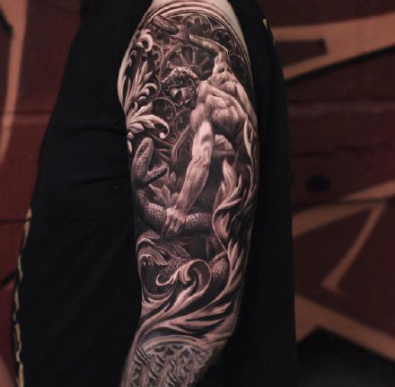 18张欧美大黑灰手臂写实纹身作品图案