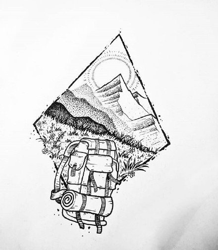 33组创意山水风景黑灰几何手稿图案