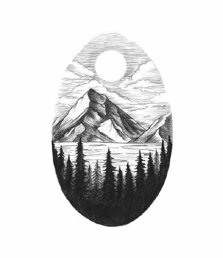 33组创意山水风景黑灰几何手稿图案