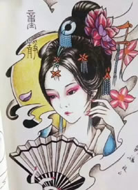 一组个性的艺妓纹身图片手稿