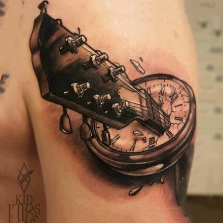 9张适合吉他手的吉他纹身图案