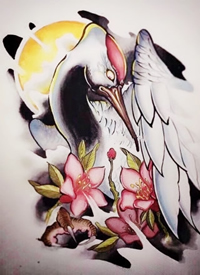 16组传统仙鹤纹身手稿图案