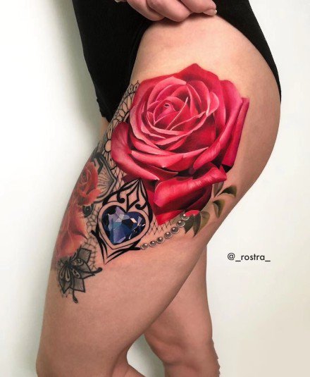 9张重彩色写实玫瑰花朵纹身图案