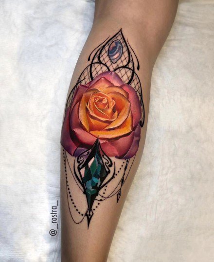 9张重彩色写实玫瑰花朵纹身图案