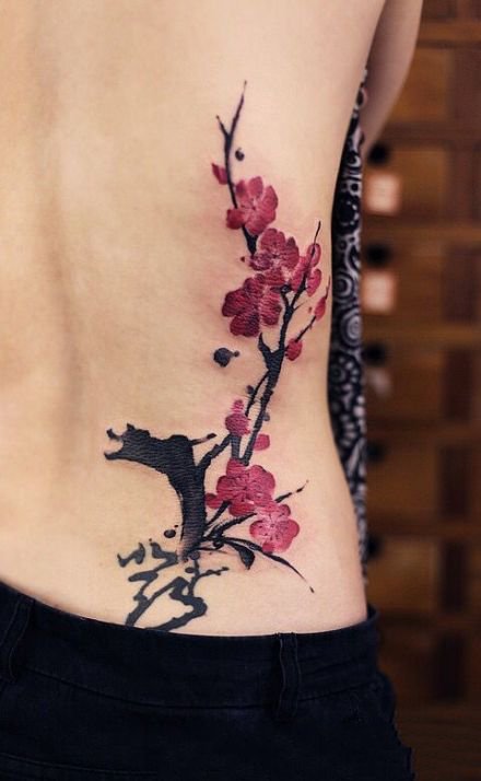 漂亮的一组国画梅花纹身图案9张