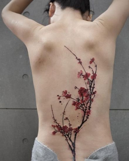 漂亮的一组国画梅花纹身图案9张