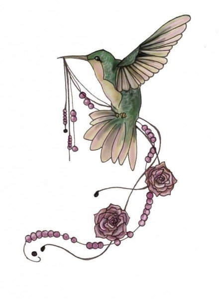 一组蜂鸟与花的小清新纹身手稿图片