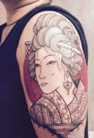 个性的一组日式传统艺伎纹身图