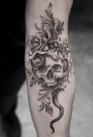 一组黑灰点刺骷髅纹身图片欣赏