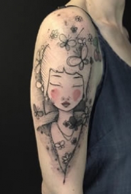 适合女性的一组性感黑灰线条纹身图片