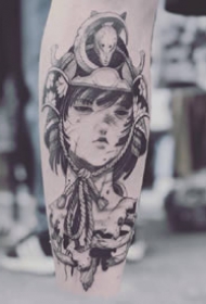 黑灰色调的一组日本艺伎纹身图案