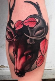 暗红系的一组大腿动物纹身作品图案