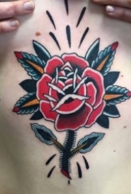 一组old school风格的花胸纹身图案