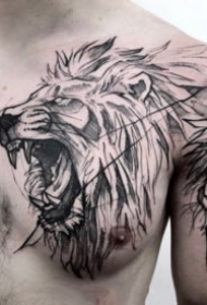 很霸气的黑灰狮子纹身作品图案