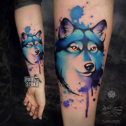 漂亮的水彩色动物纹身图案