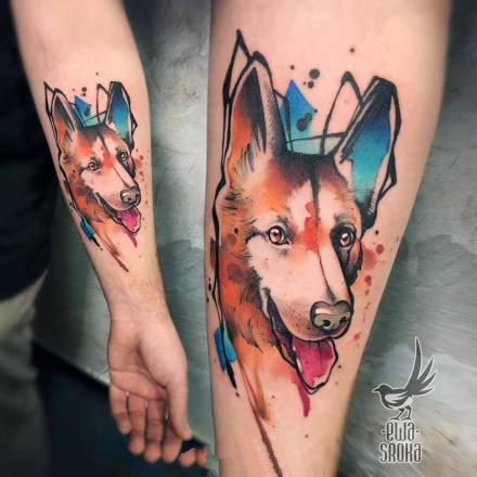 漂亮的水彩色动物纹身图案