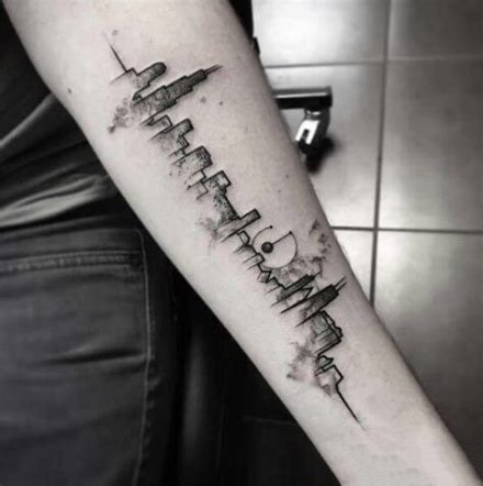 一组城市建筑的天际线纹身图案