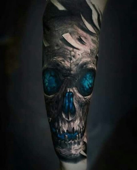 欧美写实大黑灰骷髅纹身图案