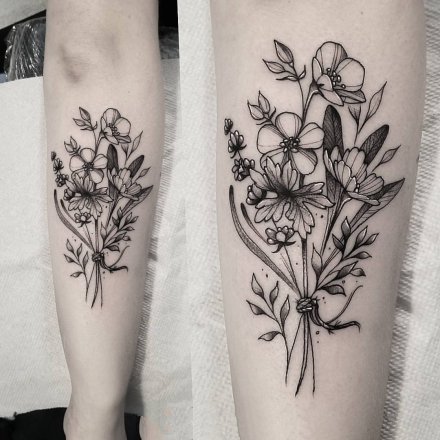 18组黑灰色点刺线条纹身图案