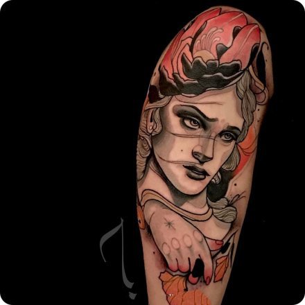 一组欧美女郎人像的school纹身图案