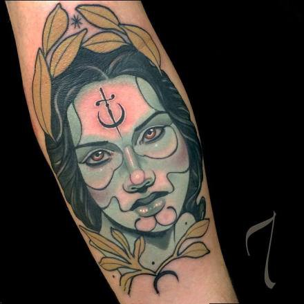 一组欧美女郎人像的school纹身图案