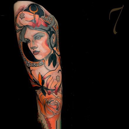 一组欧美女郎人像的school纹身图案