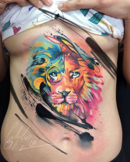 重水彩风格的一组彩色动物纹身图片