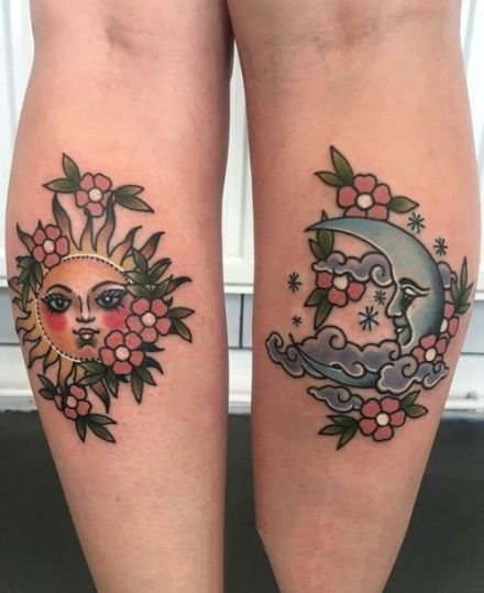 太阳与月亮主题的日月纹身图案9张