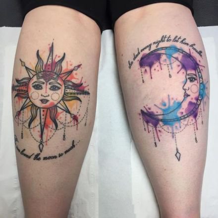 太阳与月亮主题的日月纹身图案9张