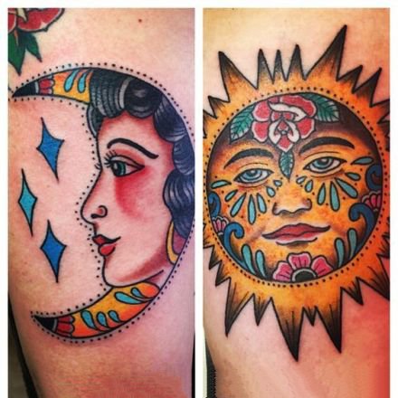 太阳与月亮主题的日月纹身图案9张