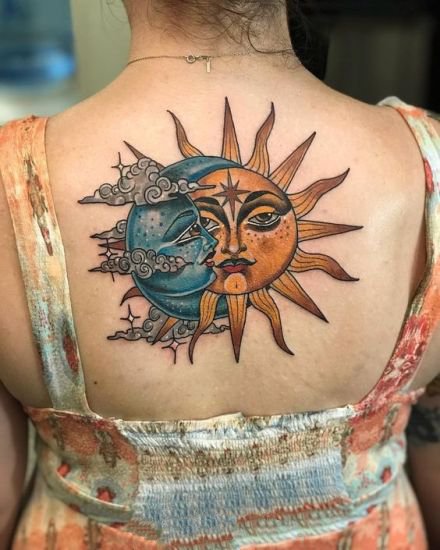 太阳与月亮主题的日月纹身图案9张